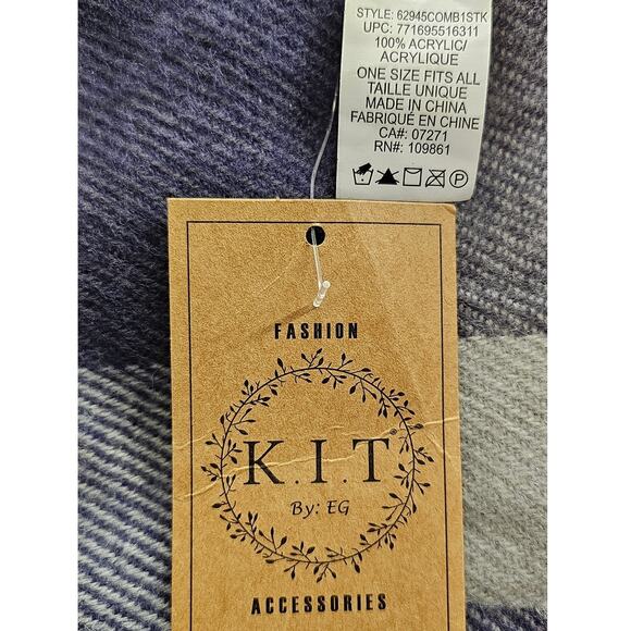 KIT BY EG WOMEN'S PLAID BLUE/GRAY SHAWL WRAP PONCHO SCARF - ONE SIZE FITS ALL - Picture 4 of 7